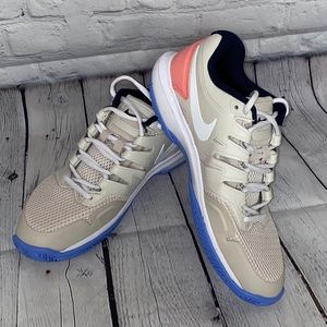 Nike Women's Tennis Shoes in Cream, Coral, and Blue
